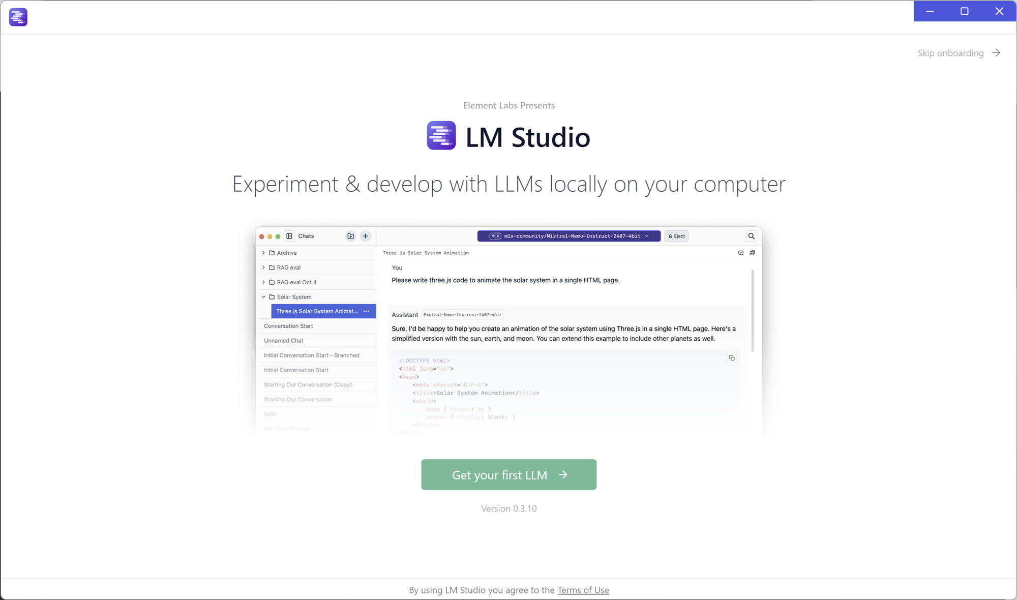 LM Studio — selecting a model